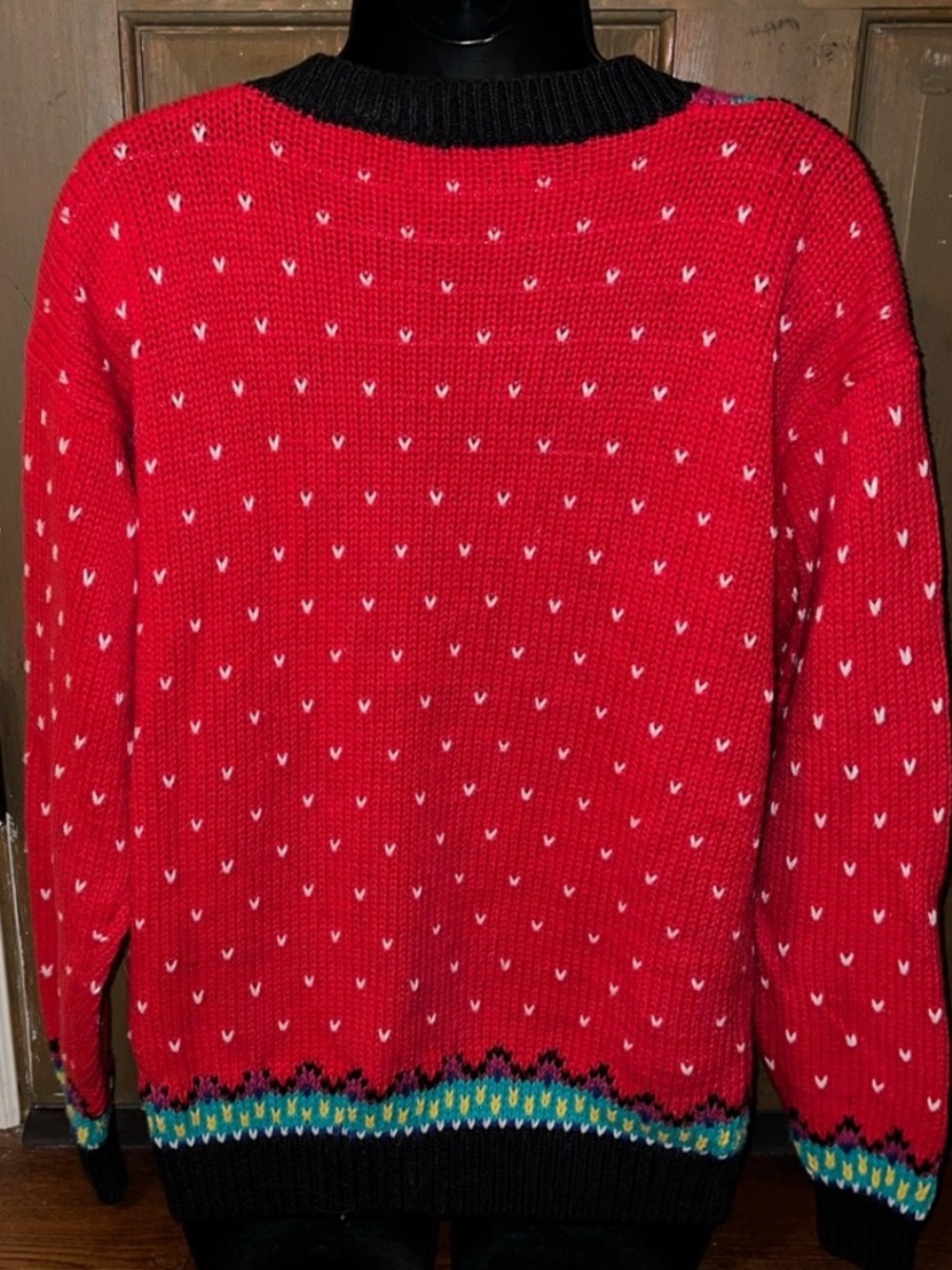 Vintage Chunky Knit Ramie Blend Cardigan Red Sweater Geometric 80’s Retro Size S - Picture 6 of 12